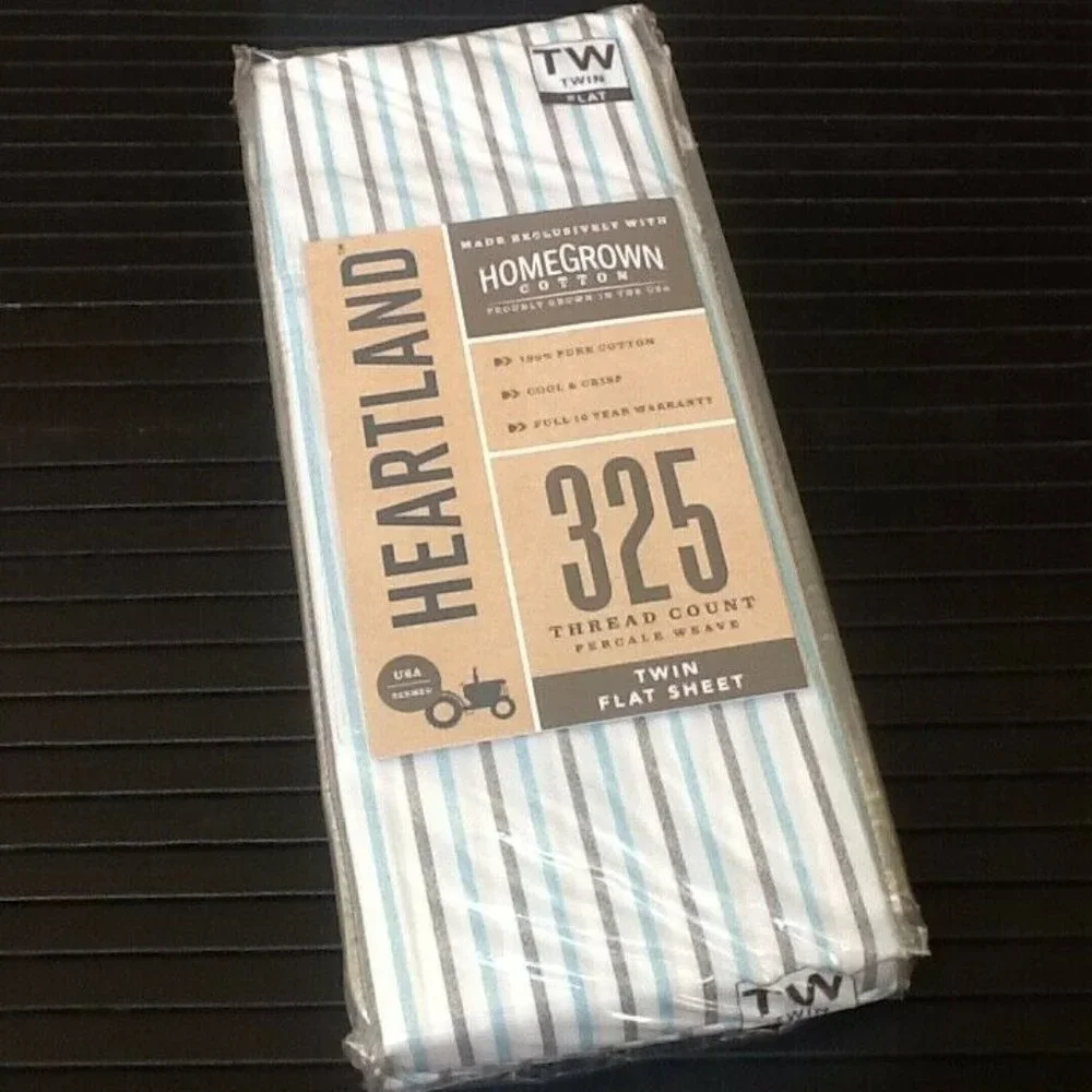 new STRIPE Heartland 325 Thread Count 100% Cotton Percale TWIN Flat Sheet